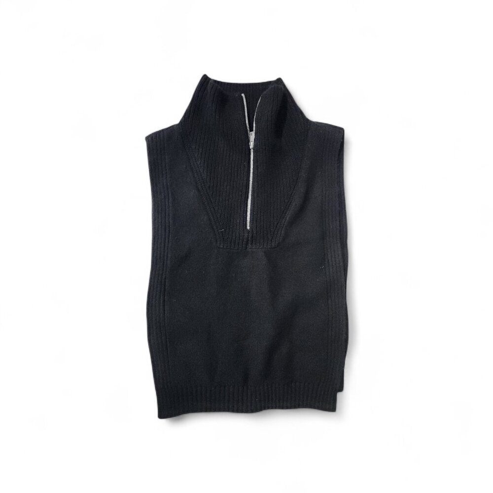 NWT H&M Knit Sweater One Size Black Quarter Zipper Open Sides Turtleneck Vest